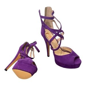 F5J Bright Purple Platform Strappy Heels | Size 7
